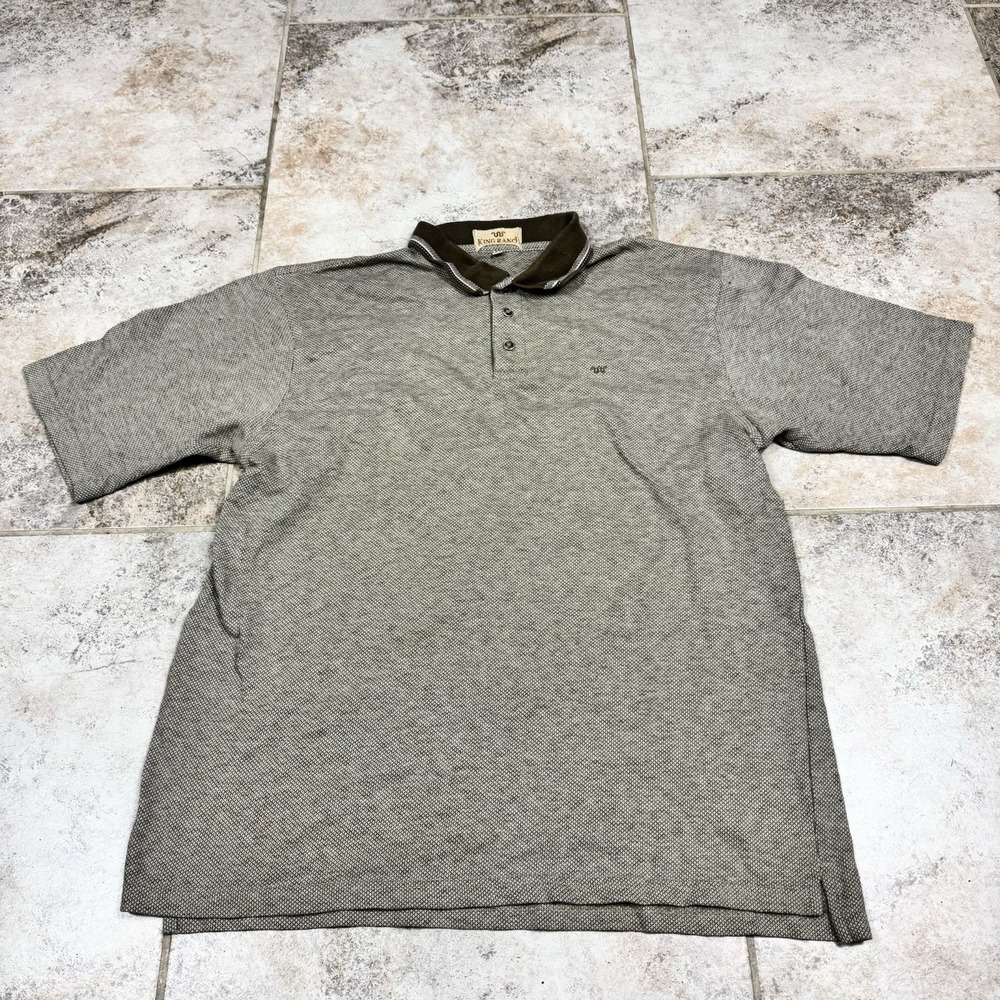 King Ranch Vintage Polo Shirt Men's Large Short Sleeve Brown Cowboy USA‎